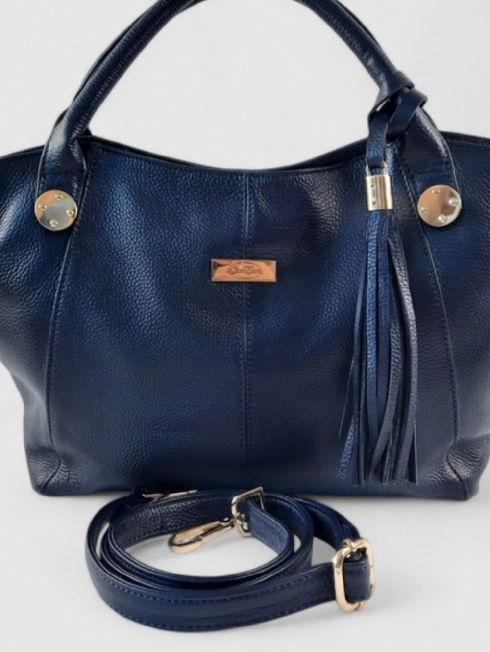 Lrg ONNA EHRLICH Tassel Violet Royal Blue Leather Top Handle Satchel Crossbody